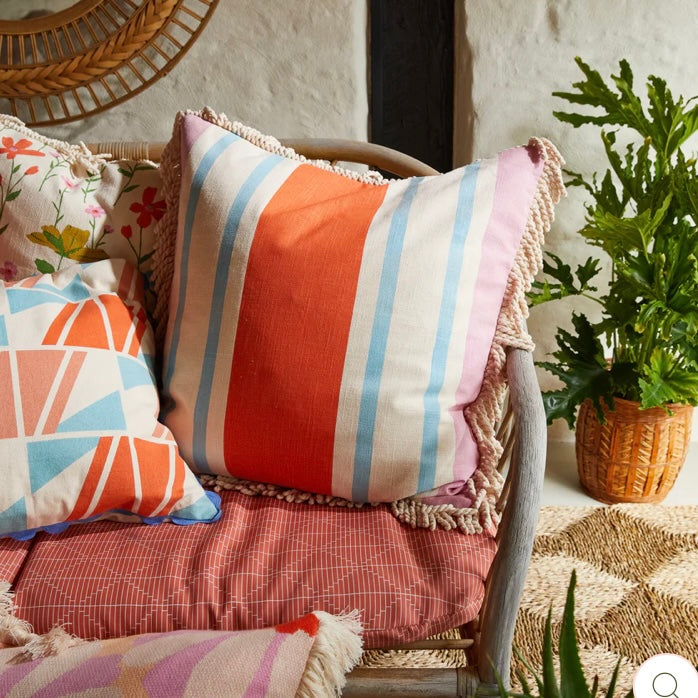 TISHY FRINGE CUSHION - DAHLIA-SAGE & CLARE