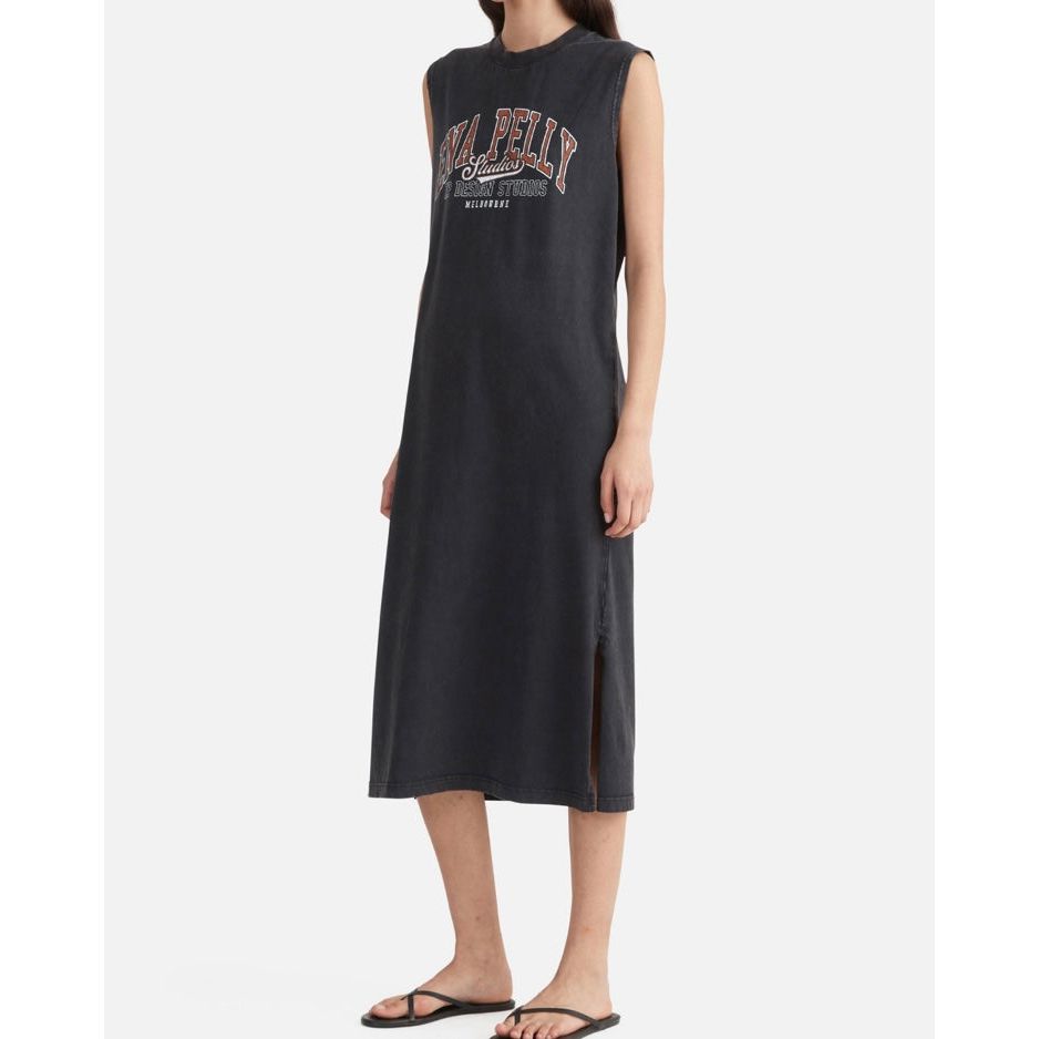 ENA PELLY STUDIOS COLLEGIATE TANK DRESS-VINTAGE BLACK