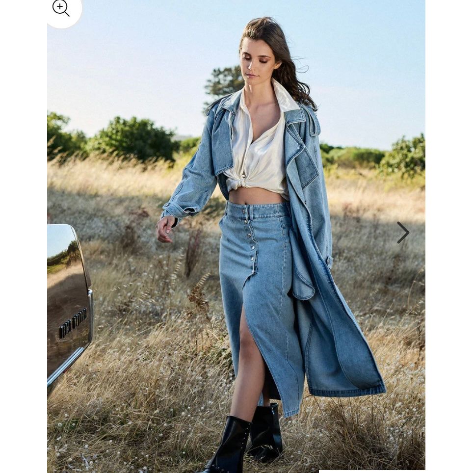 SUKI DENIM MIDI SKIRT- STONEWASH