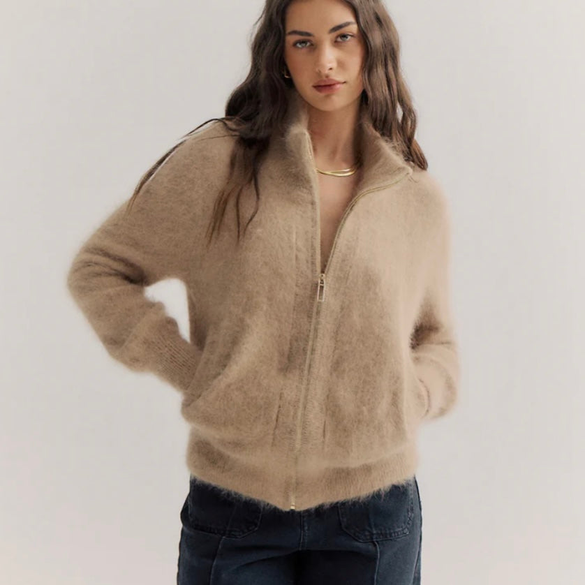 FELIX ZIP CARDIGAN - LATTE