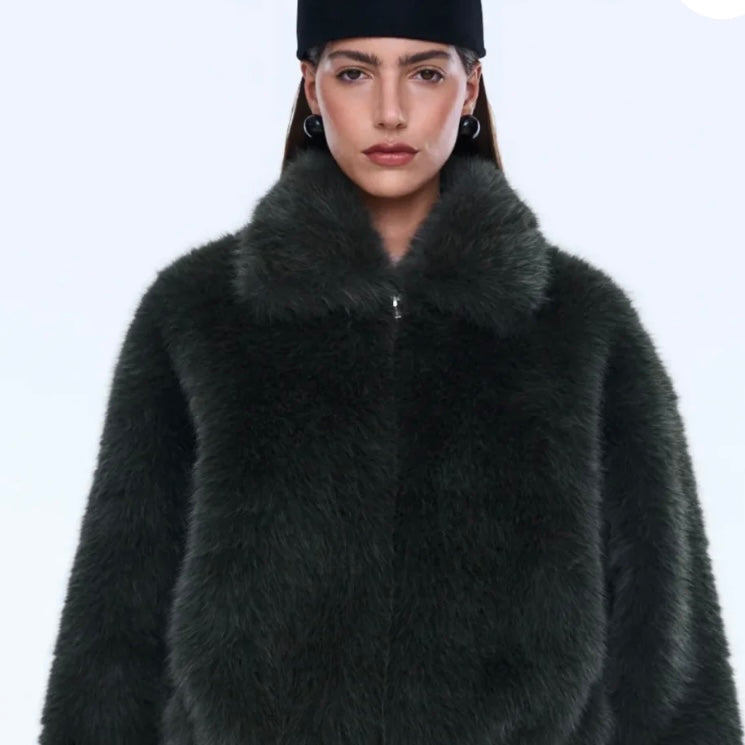 Ena Pelly - Daphne Faux Fur Bomber-Olive