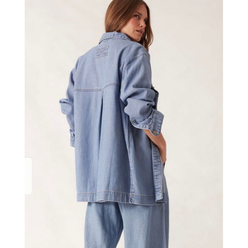 Goldie Longline Denim Shacket-Herringbone