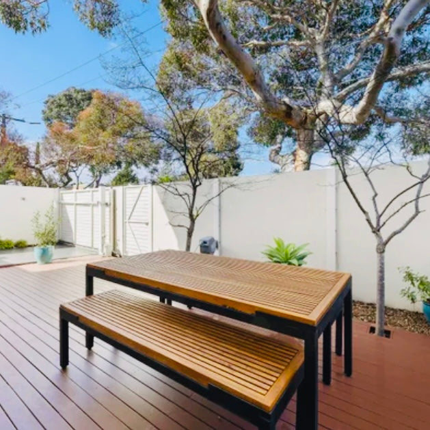 SOLID PLANTATION TEAK & BLACK COMMERCIAL GRADE IRON OUTDOOR SETTING
