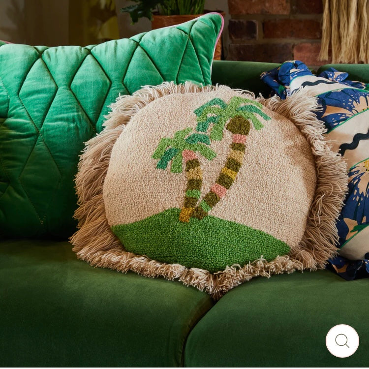 BOLSA CHICA PUNCH NEEDLE CUSHION-SAGE & CLARE