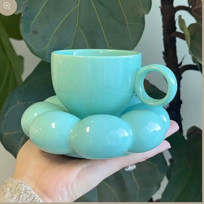SUNFLOWER SAUCER & MUG -BLUE
