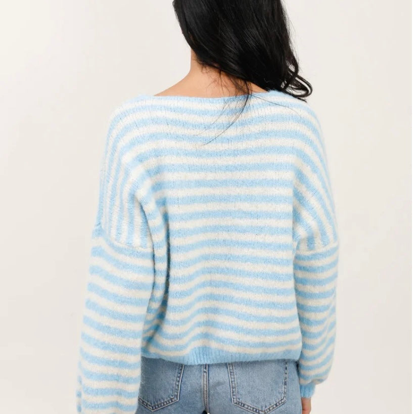 Lulu Striped Cardigan- Sky & Snow