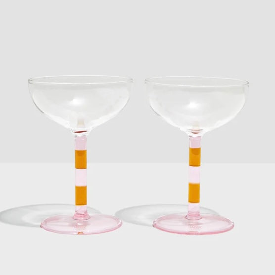 FAZEEK -TWO x STRIPED COUPE GLASSES - PINK + AMBER