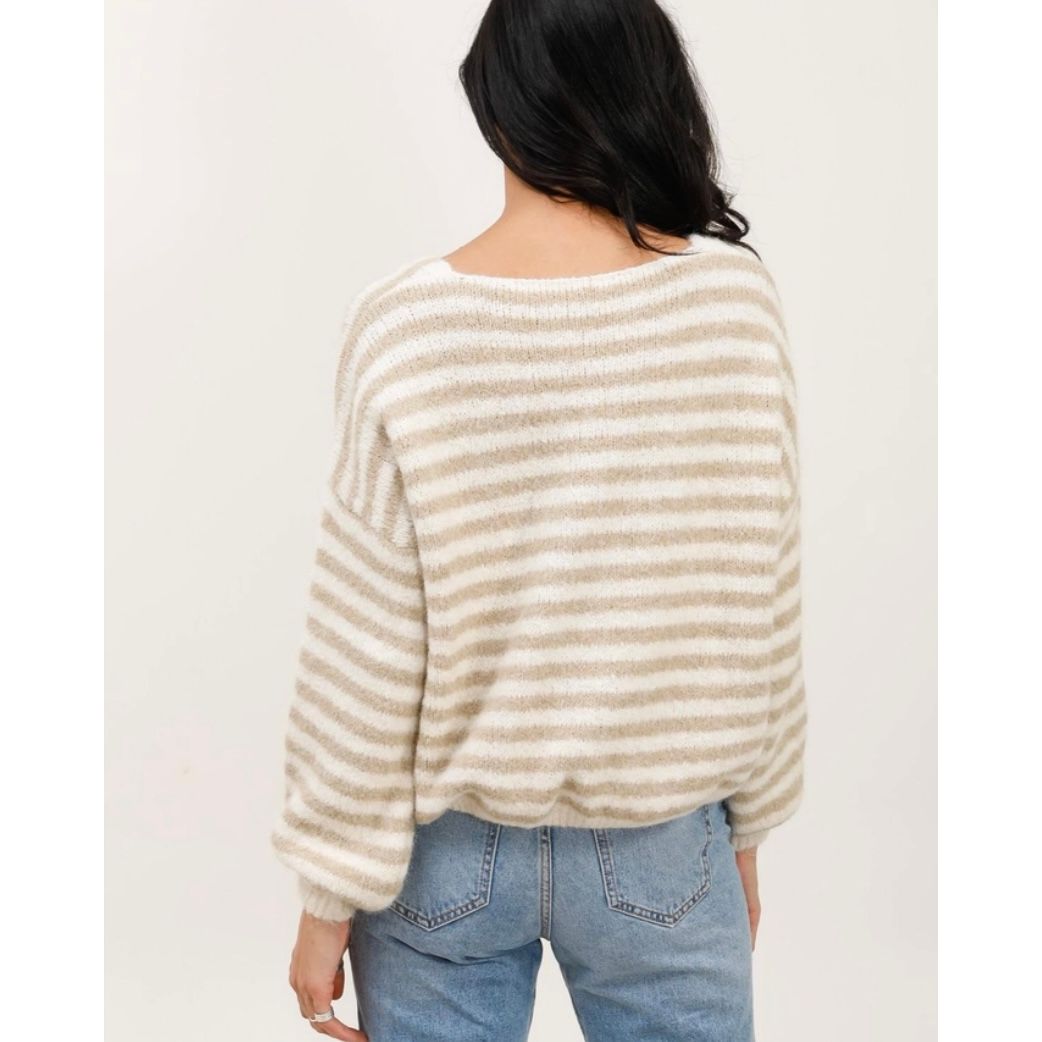 Lulu Striped Cardigan- Latte & Snow