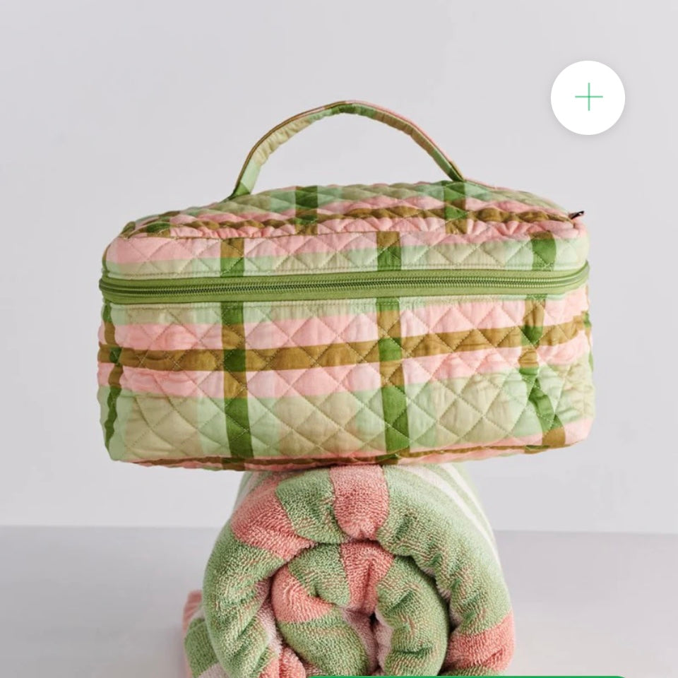 PISTACHIO TARTAN QUILTED COTTON TOILETRY CASE