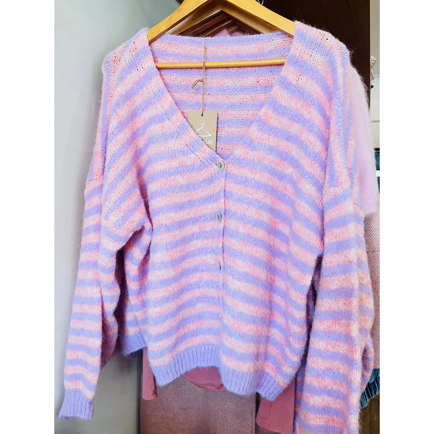 Lulu Striped Cardigan- Fairy Floss & Lilac