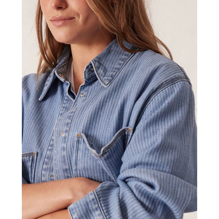 Goldie Longline Denim Shacket-Herringbone