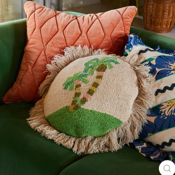 BOLSA CHICA PUNCH NEEDLE CUSHION-SAGE & CLARE