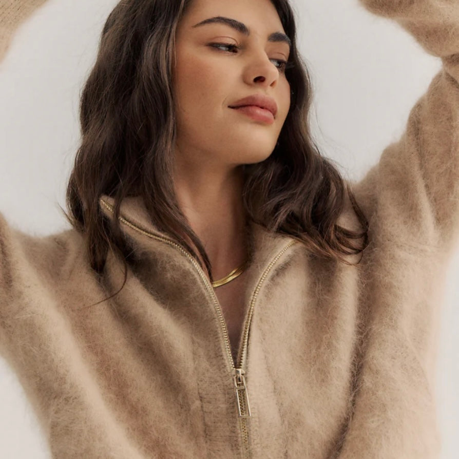 FELIX ZIP CARDIGAN - LATTE
