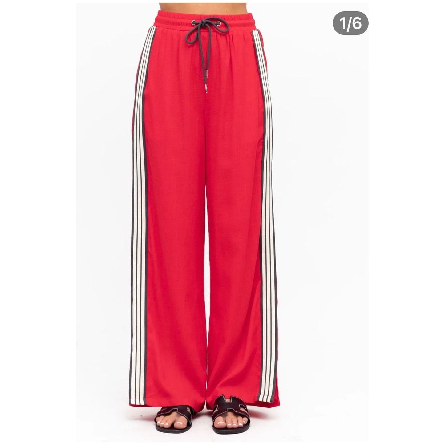 RACER LINEN STRIPE PANT-RED