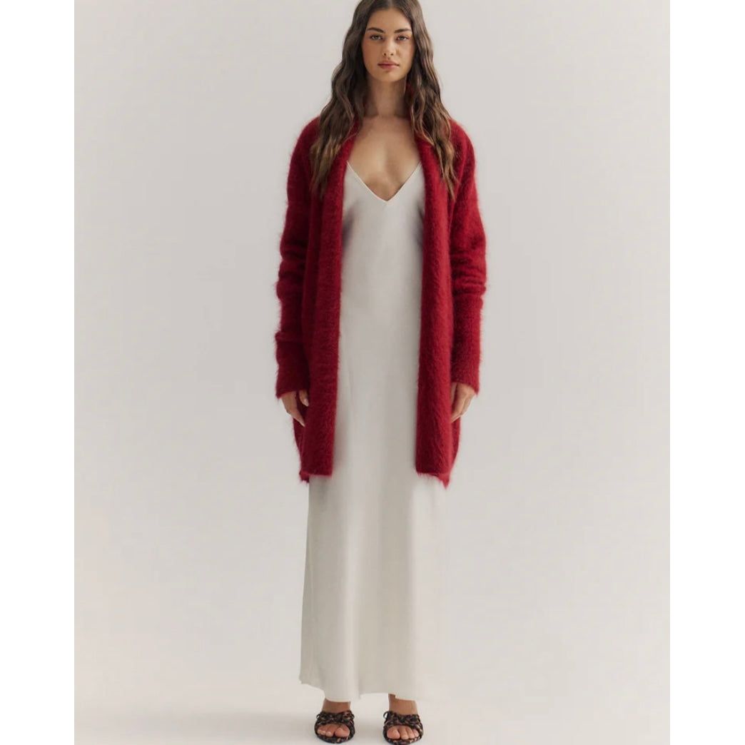 SOPHIA OPEN CASHMERE CARDIGAN-MERLOT
