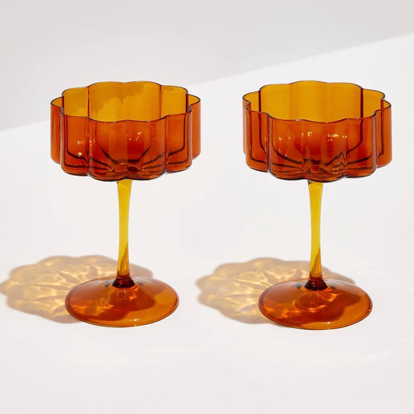 TWO x WAVE COUPE GLASSES - AMBER