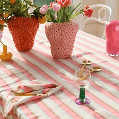 Rose Water Stripe Linen Tablecloth - Kip&Co