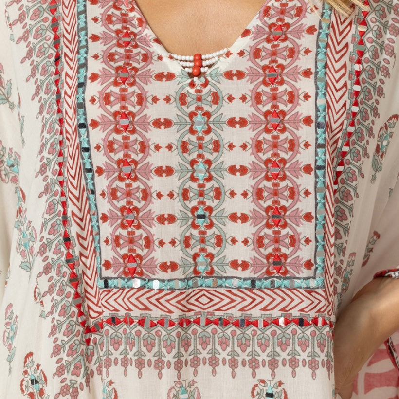 Miss June Paris Tula Kaftan - Pink Ecru