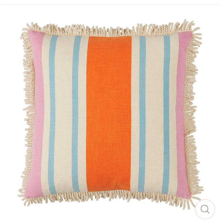 TISHY FRINGE CUSHION - DAHLIA-SAGE & CLARE