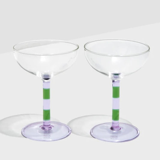 FAZEEK-TWO x STRIPED COUPE GLASSES - LILAC + GREEN