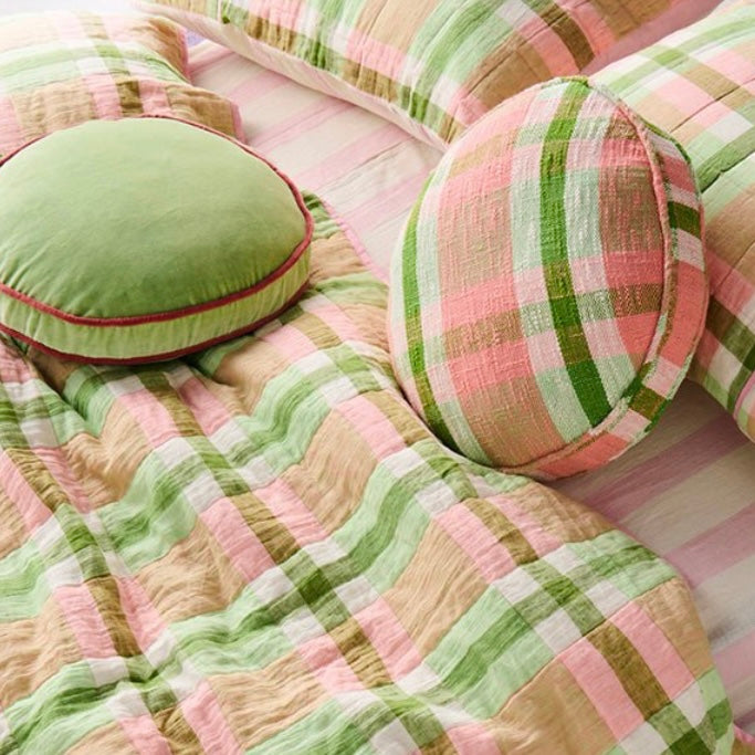 PISTACHIO TARTAN WOVEN PEA CUSHION