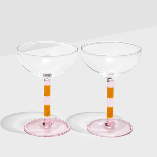 FAZEEK -TWO x STRIPED COUPE GLASSES - PINK + AMBER