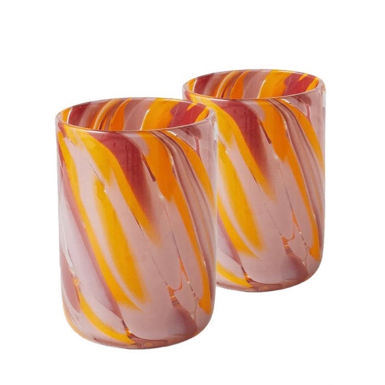 DESERT FLOWER SWIRL LARGE TUMBLER GLASS 2P SET-KIP & CO