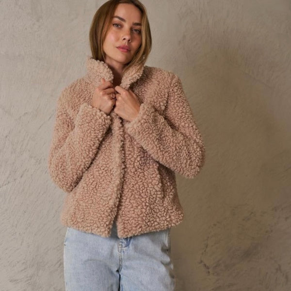 Billie Faux Fur Teddy Jacket-Latte