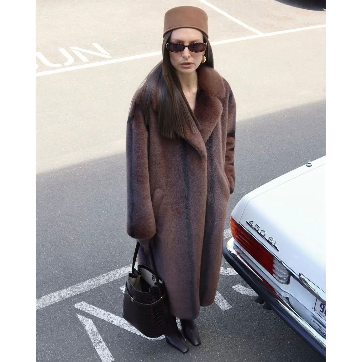 Ena Pelly -Nova Longline Faux Fur Jacket -Brown Multi
