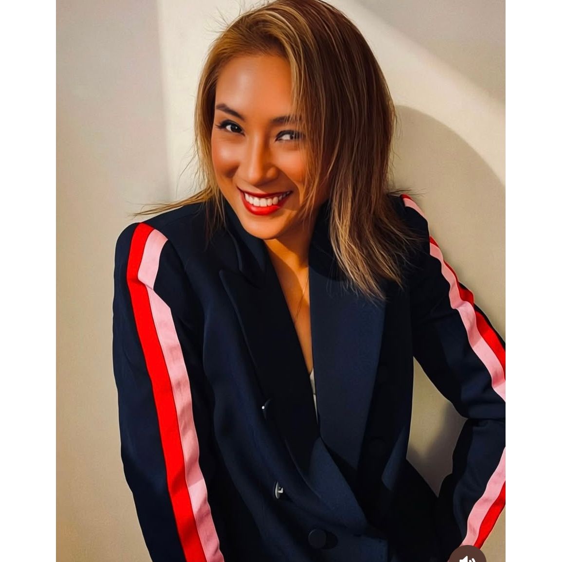 Arm Stripe Blazer - Navy with Red/Pink Stripes