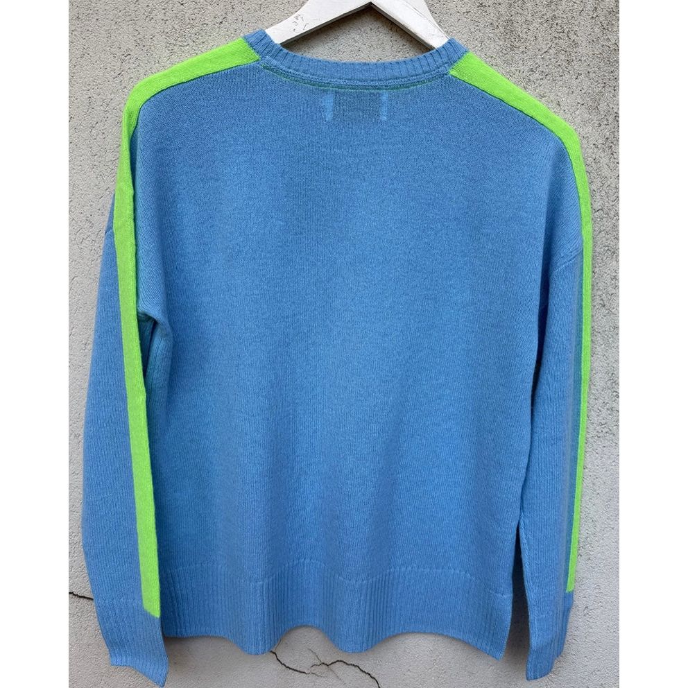 100% Cashmere – Arm Stripe Knit – Blue & Green Stripe