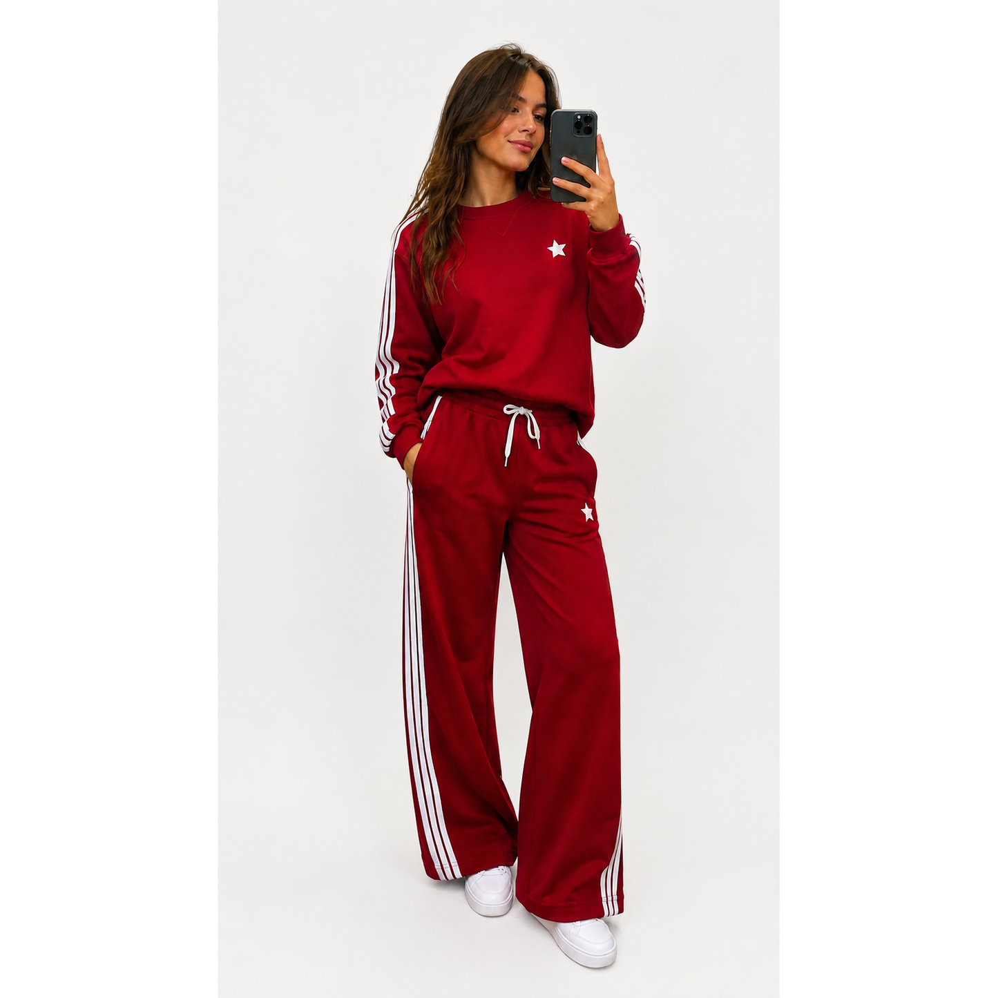 Arm Stripe Sweatshirt Burgundy/ White