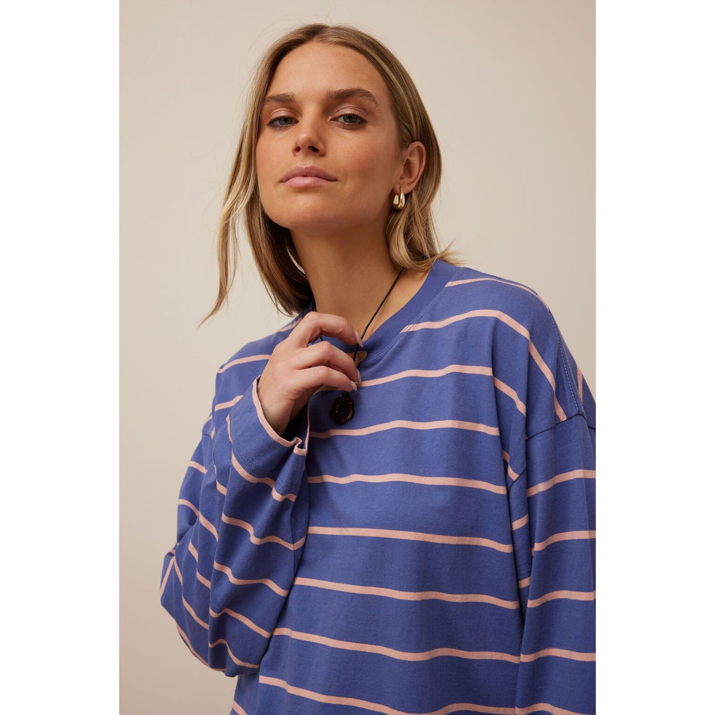 Beau Long Sleeve Slouchy Tee-Washed Navy / Pink Clay
