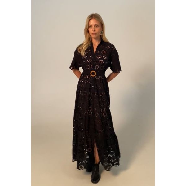 Gardenia Embroidered Dress- Miss June Paris-Intense Black