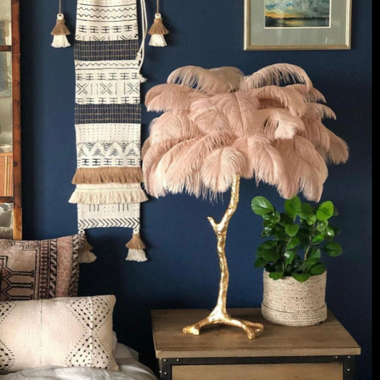 BURLESQUE FEATHERED TABLE LAMP -BLUSH