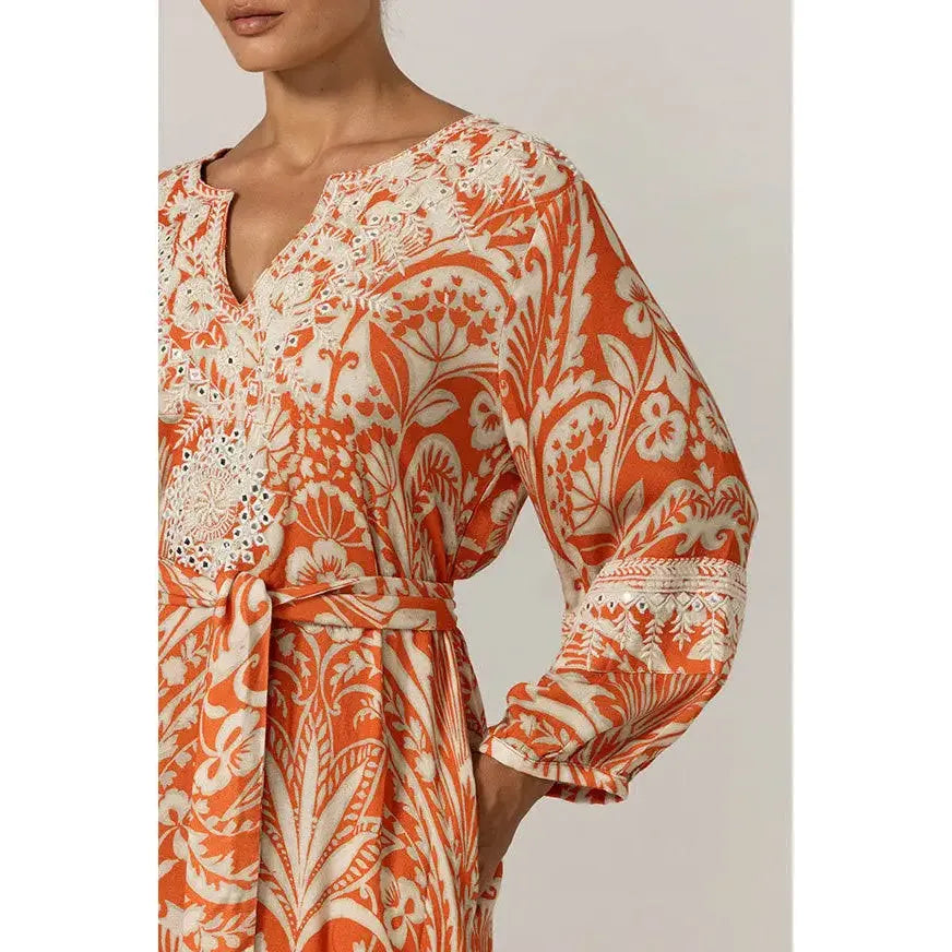 Miss June Mareva Dress -Tangerine & Cream