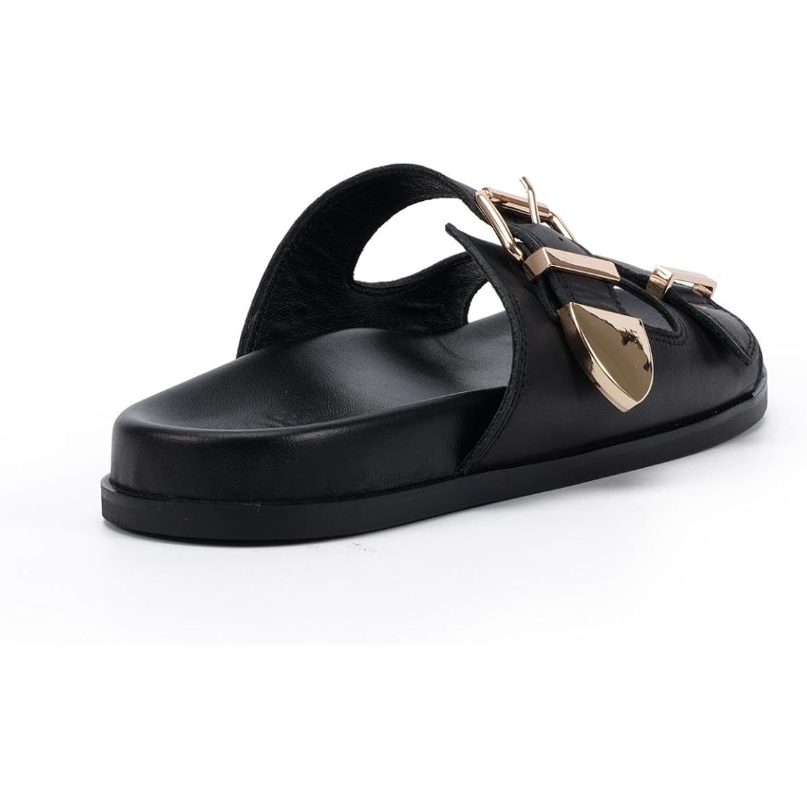Sienna Leather Slide-Black/Gold
