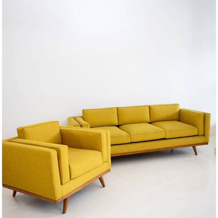Santa Ana 3 Seater Sofa - French Flax Linen & Teak Frame -Chartreuse