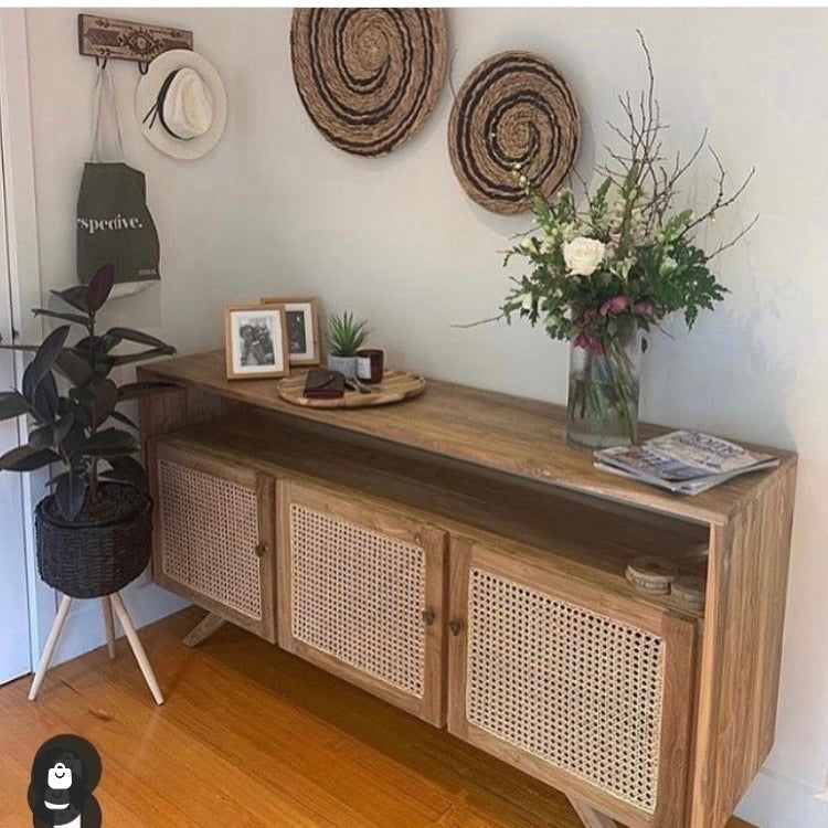 Teak & Rattan Sideboard