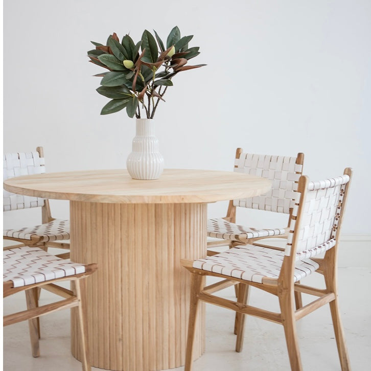 FLORES TEAK 120cm ROUND DINING TABLE.