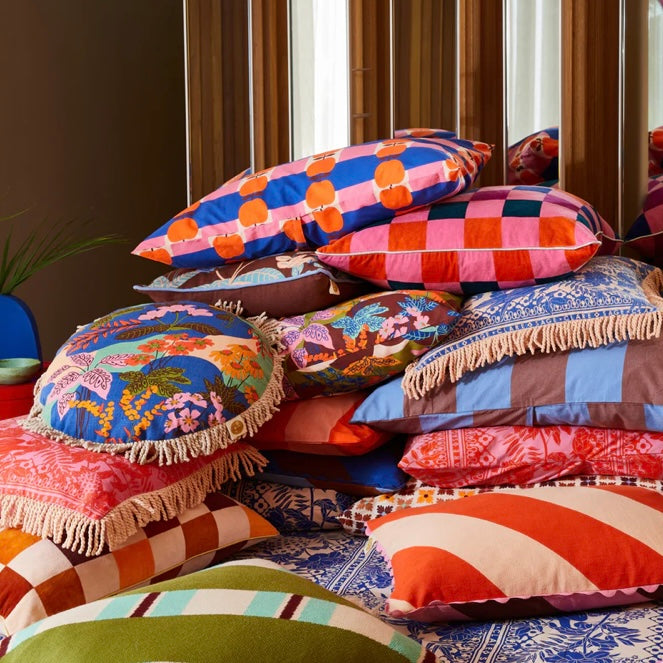 DAMAS CHECKERBOARD CUSHION - COSMOS-SAGE & CLARE