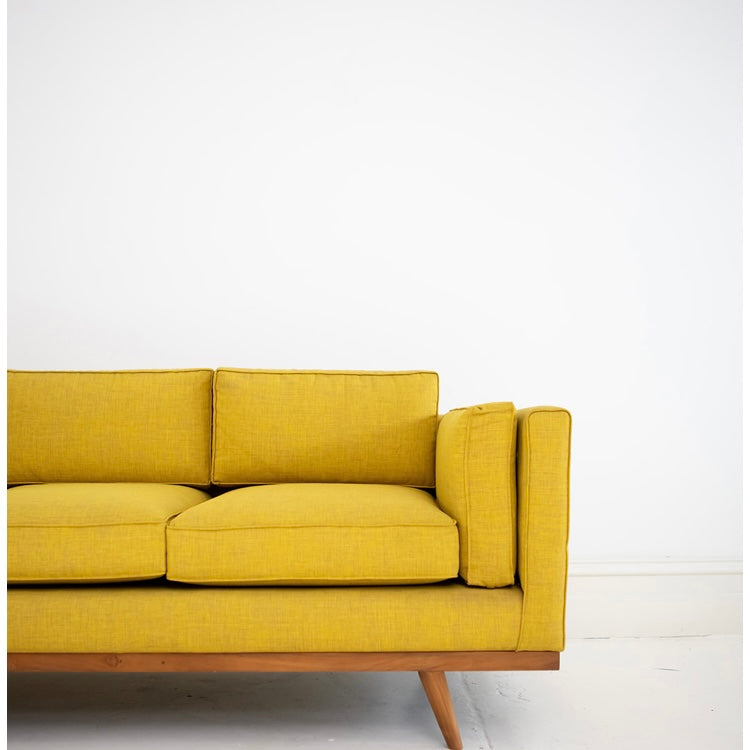 Santa Ana 3 Seater Sofa - French Flax Linen & Teak Frame -Chartreuse