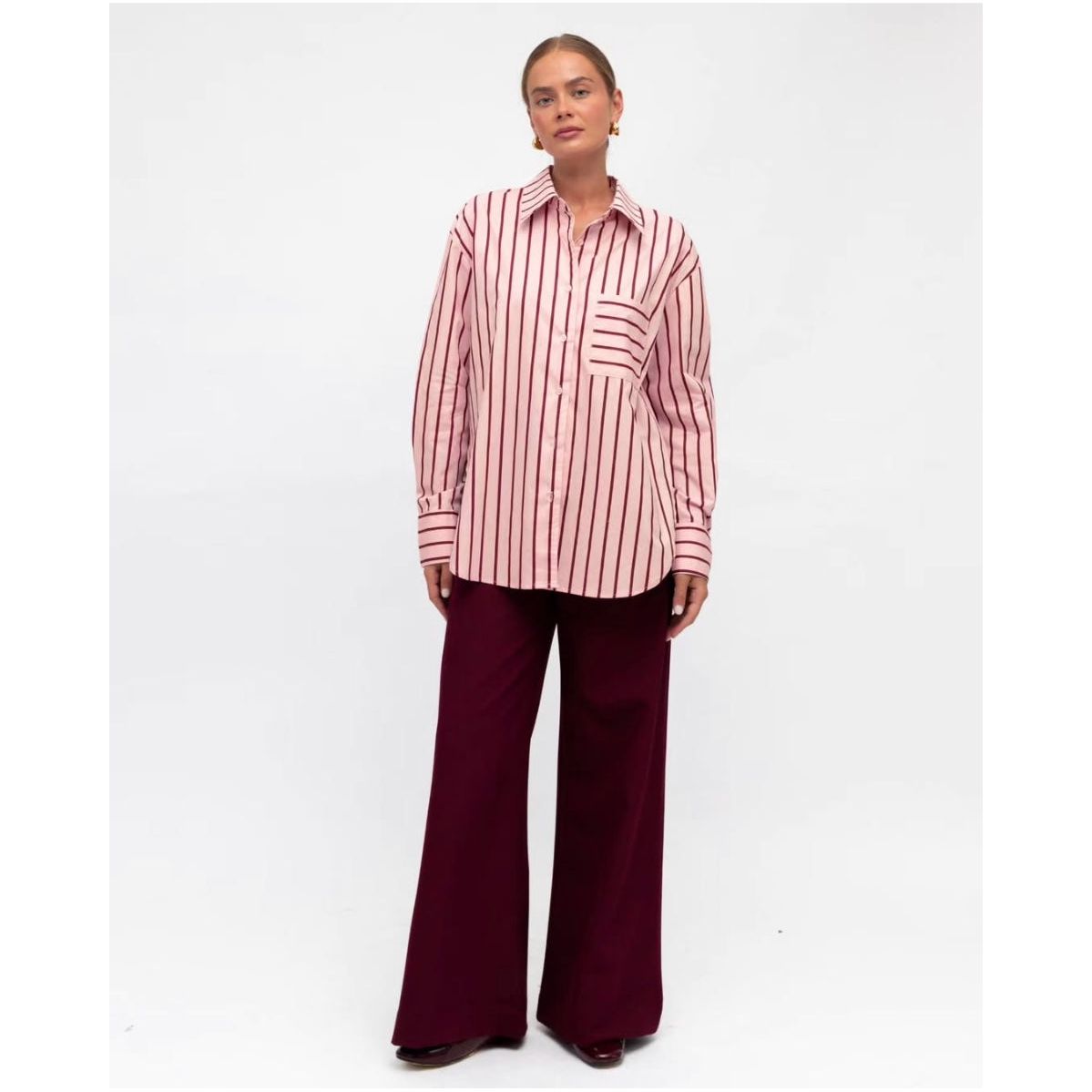JOLIE STRIPED COTTON SHIRT - PINK & CHERRY