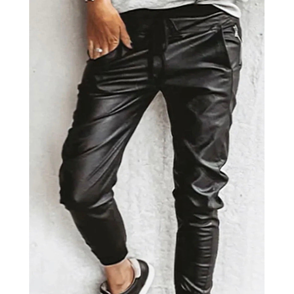 VEGAN LEATHER MIX ULTIMATE JOGGERS | BLACK