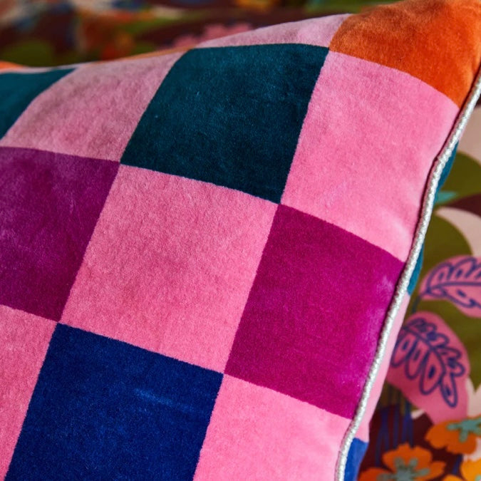 DAMAS CHECKERBOARD CUSHION - COSMOS-SAGE & CLARE
