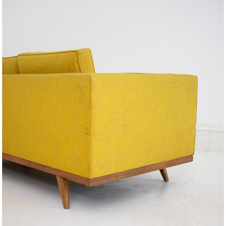 Santa Ana 3 Seater Sofa - French Flax Linen & Teak Frame -Chartreuse