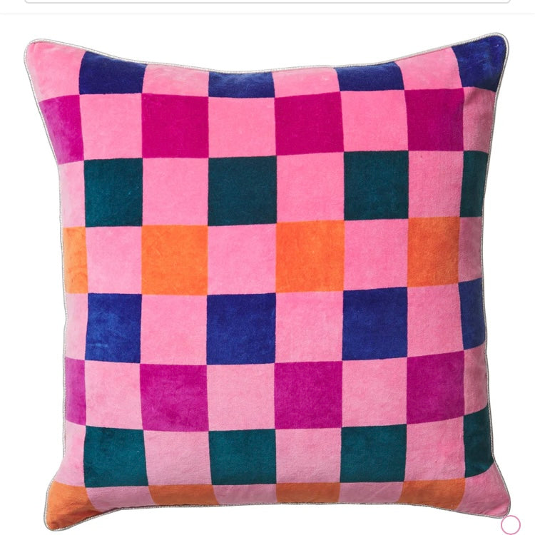 DAMAS CHECKERBOARD CUSHION - COSMOS-SAGE & CLARE