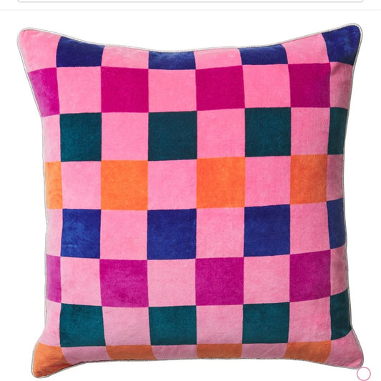 DAMAS CHECKERBOARD CUSHION - COSMOS-SAGE & CLARE