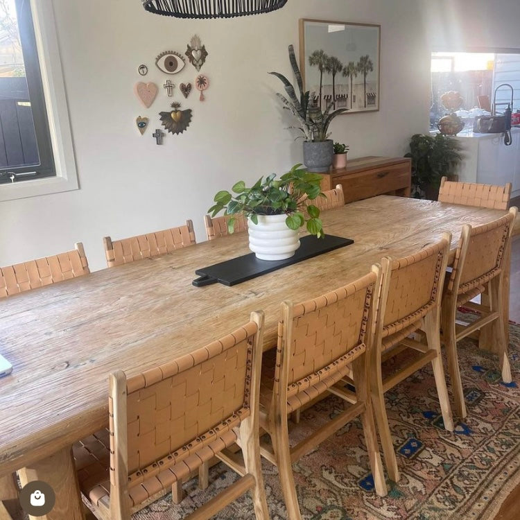 Teak Leather Strap Dining Chairs