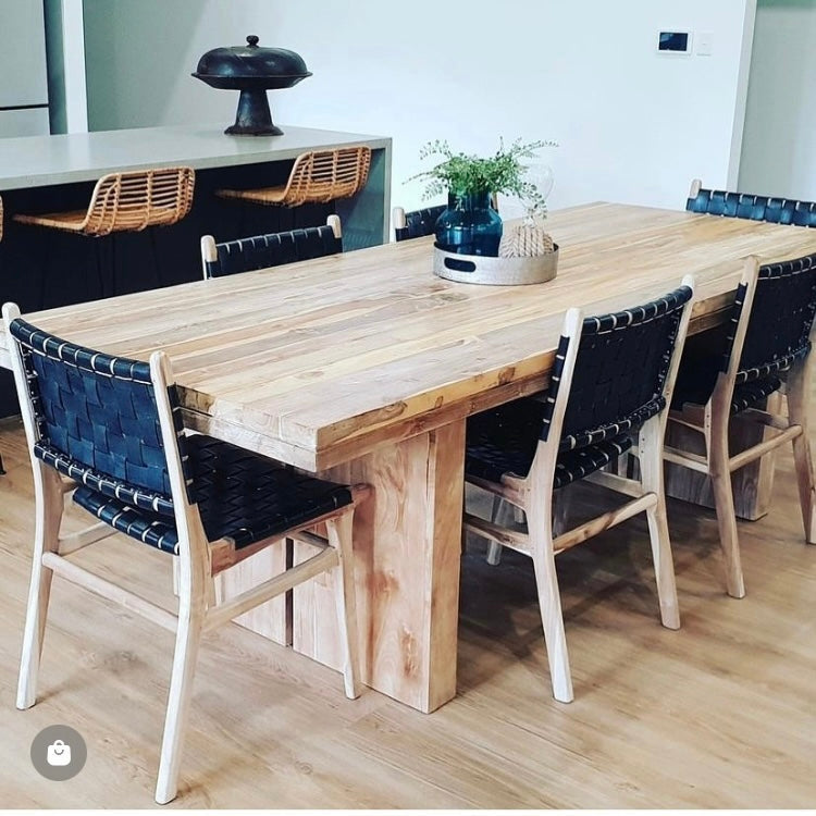 Teak Leather Strap Dining Chairs